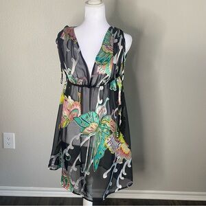 Black Floral V-Neck Sleeveless Dress